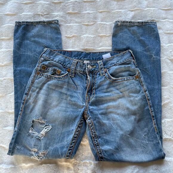 š„True Religion Section Straight Leg Holes Ripped Distressed Grunge Men Jeans 32 - Picture 3 of 16